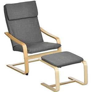 HOMCOM fauteuil met voetenbank, vleugelstoel met kruk, fauteuil met armleuning, eetkamerstoel, fauteuil met linnenhoes voor de woonkamer, grijs 66,5 x 80 x 99 cm