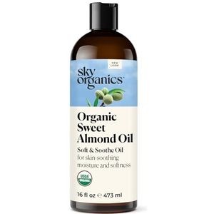 Sky Organics Biologische amandelolie, lichaamsolie, natuurlijke cosmetica, 100% pure amandelolie, koudgeperst, USDA gecertificeerd, amandelolie biologisch voor cosmetica, hydraterend, verzorgend en
