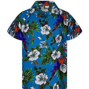 King Kameha Funky Hawaïhemd voor heren, korte mouwen, voorzak, Hawaii-print, kersenbloesem, papegaai print, Kirschpapagei Türkis, 6XL