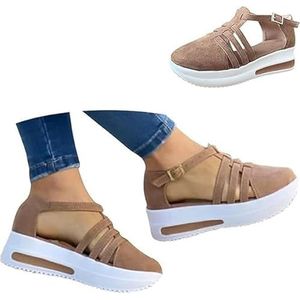 SIAMZYWV Fanyil Fanyil Orthopedische sandalen voor dames, comfortabele sandalen voor dames, gesloten teengebied, platform, wandelschoenen, A1, beige, 44 EU
