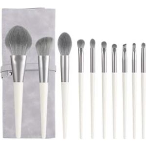 Multifunctionele Make-upborstel Make-upkwastenset Zachte Kwasten Houten Handvat 10 Stuks Gezichts- En Oogmake-upkwasten Oogmake-up Kwasten voor Dames(White-Brush Pack)