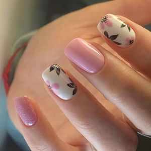 24 stuks vierkante glanzende Franse nep - acryl valse kunstmatige lijm voor vrouwen