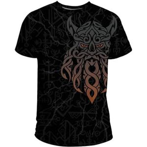 Noorse Mythologie Odin Warrior T-shirt, Unisex Viking 3D Gedrukte Vegvisir Rune Tattoo Ronde Hals Ademende Korte Mouwen, Middeleeuws Keltisch Pagan Cosplay Kostuum (Color : Viking A, Size : S)