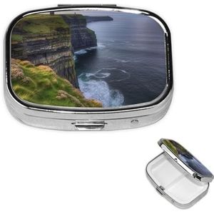 Pillendoos, pillendoos, outdoor, county, Clare The Cliffs, pillendoos, 2 vakken, kleine pillendoos voor portemonnee of tas, reis-pillendoos, draagbare pillendoos, vitamine-organizer