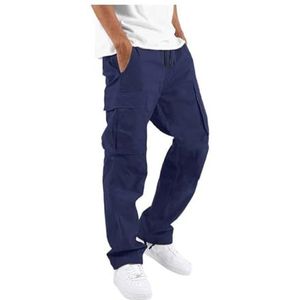Hardloopbroeken For Heren Met Trekkoord, Comfortabel Gesneden Stretchbroek, Modieuze Plooibroek Met Zakken, Stretch-joggingbroek (Color : Navy blue, Size : 4XL)