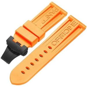 24mm rubberen horlogeband geschikt for Panerai PAM-band Zwart siliconen riem Vlindersluiting Vouwgesp Withlogo Mannen Horlogeaccessoires(Color:Orange-Black)