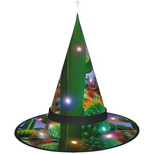 OdDdot Cactus Desert Witch Hat - LED gekleurd licht, geschikt voor Halloween, Kerstmis, rollenspel en meer