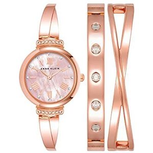 Anne Klein Vrouwen Premium Crystal geaccentueerd Bangle horloge Set, AK/2245, Roségoud, armband