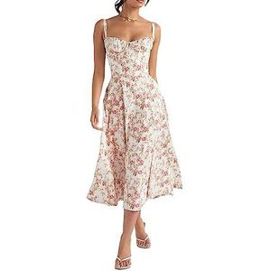 BLEDD Bloemen Bustier Midriff Taille Shaper Jurk, Vrouwen Bloemenprint Bustier Jurk, Vrouwen Split Lange Gedrukte Jurk, C, XXL