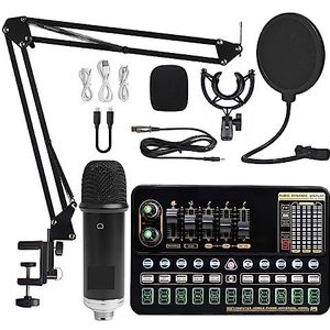 Geluidskaartset, Condensatormicrofoonbundel Geluidskaartset met verstelbare microfoonophanging Schaararm Professionele studio draadloze karaokemicrofoon(Black WXH1000 Suit)