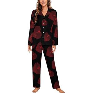 Vingerafdruk Hart Vrouwen Lange Mouw Button Down Nachtkleding Zachte Nachtkleding Lounge Pyjama Set XL