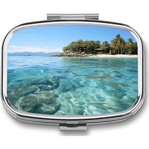 Fiji Island en Clear Sea Pillendoos, reispillenorganizer, 2 compartimenten, wekelijkse pillenetui met spiegel voor een dag, medicijncontainer, medicijnorganizer voor portemonnee, zak of portemonnee
