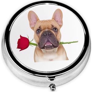 Ronde pillendoos roos en honden - 3-vaks medicijnpillenetui, waterdicht, zakpillenorganizer, draagbaar, voor pillendozen in zak of portemonnee