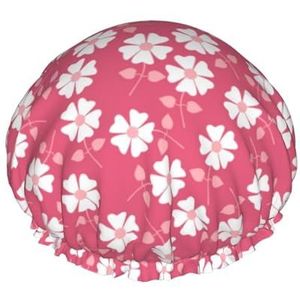 Bloemen Textuur Roze Print Douchekapjes Elastische Herbruikbare Waterdichte Badmutsen Dubbellaags Haar Cap Voor Vrouwen Mannen