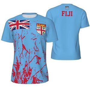 Sport T-Shirt Vintage Fiji Vlag Graan Tees 3D Gedrukt voor Fitness Running Voetbal, Meerkleurig, S