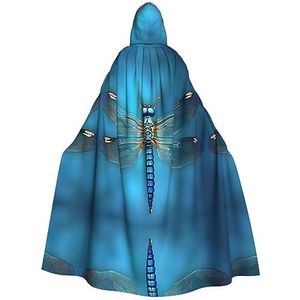 FRGMNT Blauw Odonata patroon print unisex volledige lengte capuchon mantel feestmantel perfect voor carnaval carnaval cosplay