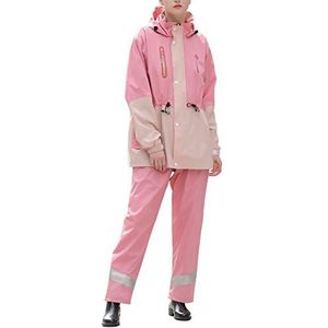 Waterdicht pak regenjas heren dames regenpak regenjas met capuchon waterdichte jas/broek regenkleding sneeuwjas ski (kleur: roze, maat: xl)