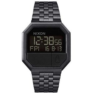 Nixon mannen Re-Run A158001-00 zwart roestvrij staal Quartz horloge met zwarte wijzerplaat