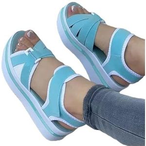 Zomer Open Teen Vrouwen Elegante Effen Kleur Dames Sandalen Wiggen Outdoor Gesp Schoenen Dames Sandalen (Kleur : Lightblue, Size : 43 EU)