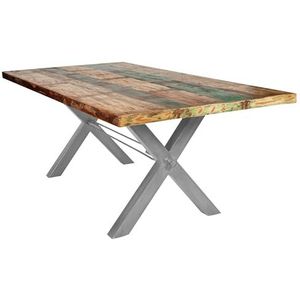 Dynamic24 Tafel 220x100cm oud hout bont ijzer houten tafel eettafel eettafel keukentafel