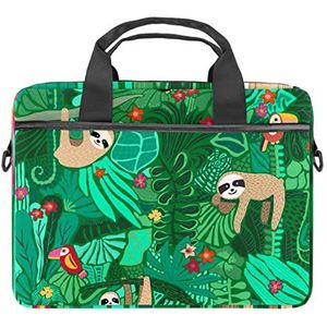 Leuke Luiaard Vogel Groene Bos Bladeren Laptop Schouder Messenger Bag Crossbody Aktetas Messenger Sleeve voor 13 13.3 14.5 Inch Laptop Tablet Beschermen Tote Tas Case, Meerkleurig, 11x14.5x1.2in /28x36.8x3 cm