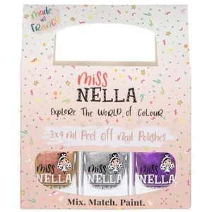 Miss Nella Space And Beyond Nagellak Set van 3 stuks, goud, siber & Galactic Violet verwijderbare nagellak voor kinderen, peel-off, op waterbasis en geurneutraal