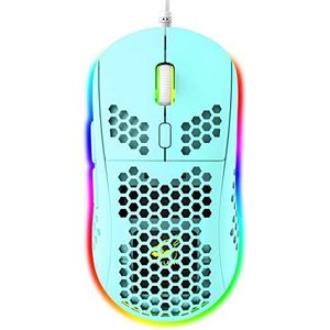 Lichte RGB-gamingmuis, 6 programmeerbare toetsen, 6 RGB-achtergrondverlichtingsmodi en 6400 dpi instelbaar, USB bekabeld, plug & play, compatibel met Windows, Mac, laptop, PS4, XBox, Groente