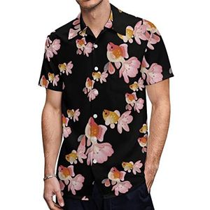 Kersenbloesem Goudvis Heren Hawaiiaanse shirts Korte Mouw Casual Shirt Button Down Vakantie Strand Shirts L