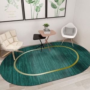 Modern ovaal karpet Microfiber antislip wasbaar ovale vloerkleden Woonkamer Yoga Zacht tapijt Groene gradi毛nt gouden cirkel, 90 x 160 cm