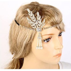 Veer Hoofdband Style Great Gatsby Hoofdband Hoed Haar GLB Silver Ivory Daisy Vintage Flapper Accessoires Carnaval Veer Hoofdband (Size : Gold)