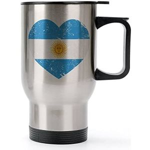 Argentinië Retro Hartvormige Vlag Reizen Koffie Mok Met Handvat Geïsoleerde Rvs Tumbler Met Deksel Auto Drinken Cup 15oz