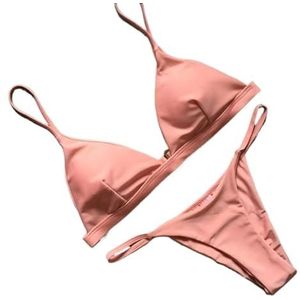 XPJYUA Bikini voor dames, bikiniset voor dames, lage taille, sexy badpakken zonder rug, Roze, L
