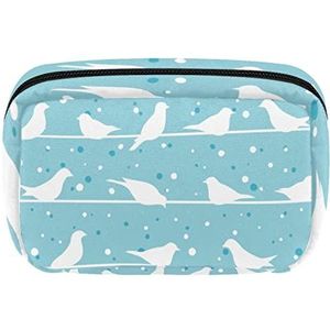 Cosmetische Tassen Voor Vrouwen Kleine Make-up Tas Reizen Toilettas Pouch Organizer Rits Vogel Op Een Draad Op Winter Blauwe Backgroun, Meerkleurig, 17.5x7x10.5cm/6.9x4.1x2.8in