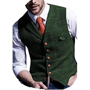 BYLUNTA Business heren tweed vest Herringbone vintage bruiloft wol plaid retro business S-3XL, groen, 3XL