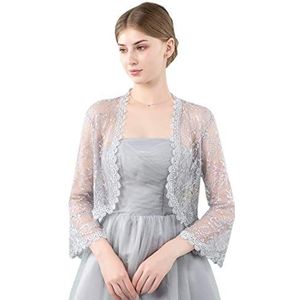 ACVIP Bolero bloemenkanten jasje kort vest voor avondjurken in, grijs, Eén maat