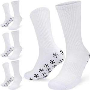 srclo Voetbalsokken, 3 paar, antislip, maten 39-46, voetbalsokken voor heren en dames, kinderen, anti-slip grip, voetbal, sportsokken, ademend, wit, 39/46 EU