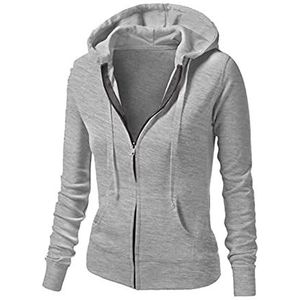 Running hoodies voor vrouwen lange mouw sweatshirt voor vrouwen met rits dames slim fit casual capuchon top vest zakken effen crop sweatshirt dames elastisch sport kort vest, Grijs, XL