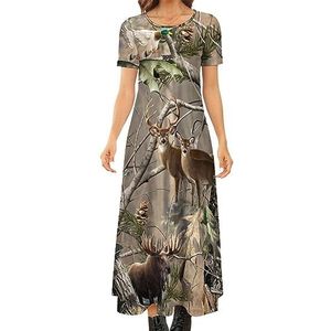 Camo Herten Camouflage Jacht Vrouwen Zomer Casual Korte Mouw Maxi Jurk Ronde Hals Gedrukt Lange Jurken 8XL