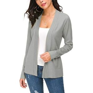 Dames Elegante Solide Open Voorkant Lange Mouwen Cardigan Lichtgewicht Gebreide Losse Vesten(S, Lichtgrijs)