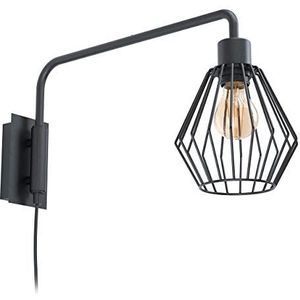 EGLO Wandlamp Tabillano 1, 1-lichts wandlamp vintage, industrieel, retro, wandlamp binnen van staal, woonkamerlamp, hallamp in zwart, E27-fitting