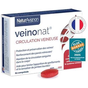 NaturAvignon Veinonat Tabletten | Voedingssupplement voor de bloedcirculatie benen | paardenbruin + druivenpitten + fragon + honingklaver | bloedsomloopstimulator benen | 60 tabletten (30 dagen)