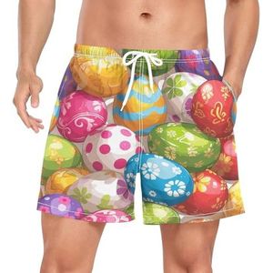 Niigeu Cartoon Kleurrijke Party Eggs mannen zwembroek shorts sneldrogend met zakken, Leuke mode, XXL
