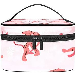 Naadloze patroon tijgers dier roze make-up organizer tas, reizen make-up tas organizer case draagbare cosmetische tas voor vrouwen en meisjes toiletartikelen, Meerkleurig, 22.5x15x13.8cm/8.9x5.9x5.4in