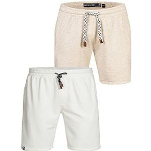 Indicode Heren 2-Pack Eddy Sweatshorts | 2-pack korte sweatbroek Sand Mix/Offwhite L