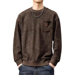 Anybird Heren Casual Sweatshirts Fleece Lange Mouwen Ronde Hals Modieuze Sport Sweatshirts met Borstzak,Bruin,3XL
