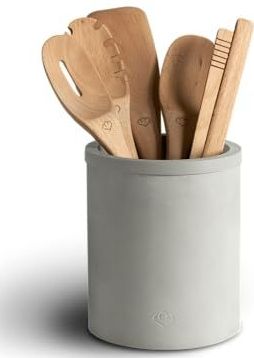 SPRINGLANE Keukengerei Set van Berkenhout, 6-delig, incl. beton houder, houten lepel, koken tang, spatel