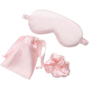 Zijde slaapmasker, Zijden slaapmaskers for de ogen (set van 3) for vrouwen, imitatiezijde slaapmasker, ooglapjes en gezichtsmasker.(Light Pink)