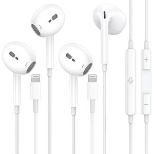 2 Pack iPhone Koptelefoon met kabel, MFi gecertificeerde In-Ear koptelefoon met microfoon en geluidsversterking, Lightning Koptelefoon Compatibel met iPhone 14/14 Pro/14 Pro Max/14 Plus/13/12/11/X/8/7