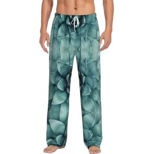 Succulent Plant Heren Lange Lounge Wear Broek Nachtkleding Pyjama Bodems Nachtkleding Met Zakken En Trekkoord, Wit, S