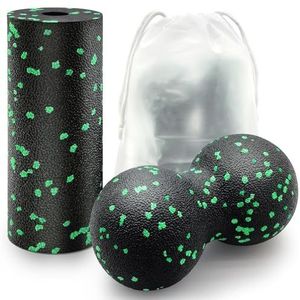 Eurtes Fasciabal en fasciarollenset, kleine massagebal, fasciarol voor wervelkolom, rug, nek en voet, middelharde Blackroll duoball voor fasciatraining doorvoer, pijnverlichting